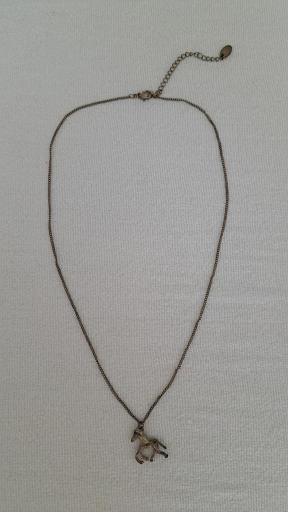 Zilverkleurige ketting met paardje, Ophalen of Verzenden, Zo goed als nieuw, Zilver, Ketting