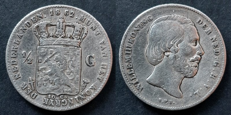 Halve gulden 1862 Willem III, Postzegels en Munten, Munten | Nederland, Verzenden, Koning Willem III, ½ gulden, Zilver