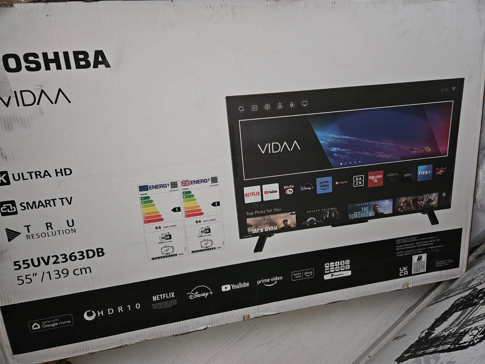 Toshiba 55UV2363DB 55" 4K UHD Smart TV VIDAA, Audio, Tv en Foto, Televisies, Ophalen, 50 Hz, Nieuw, 100 cm of meer