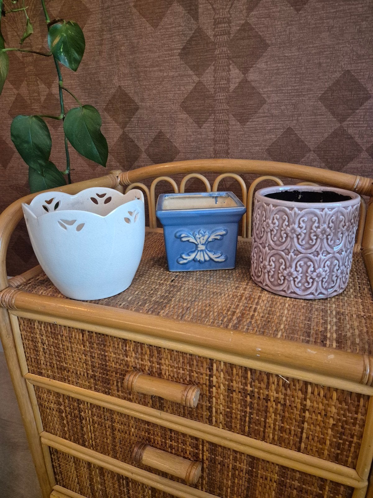 Set van 3 decoratieve bloempotten, Tuin en Terras, Ophalen, Gebruikt, Binnen, Overige vormen