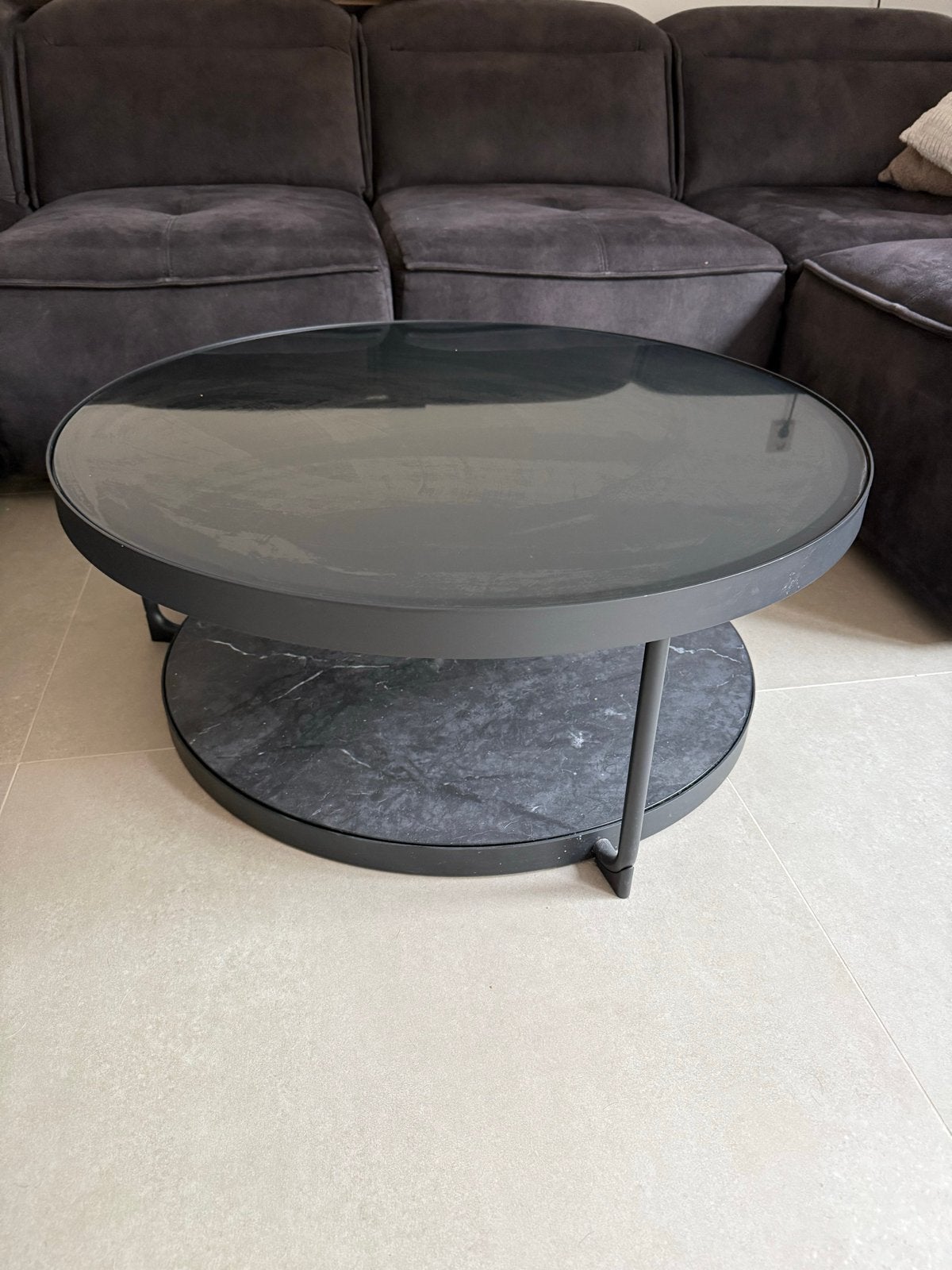 Moderne ronde salontafel met marmerlook, Ophalen, Gebruikt, Rond, 50 tot 100 cm