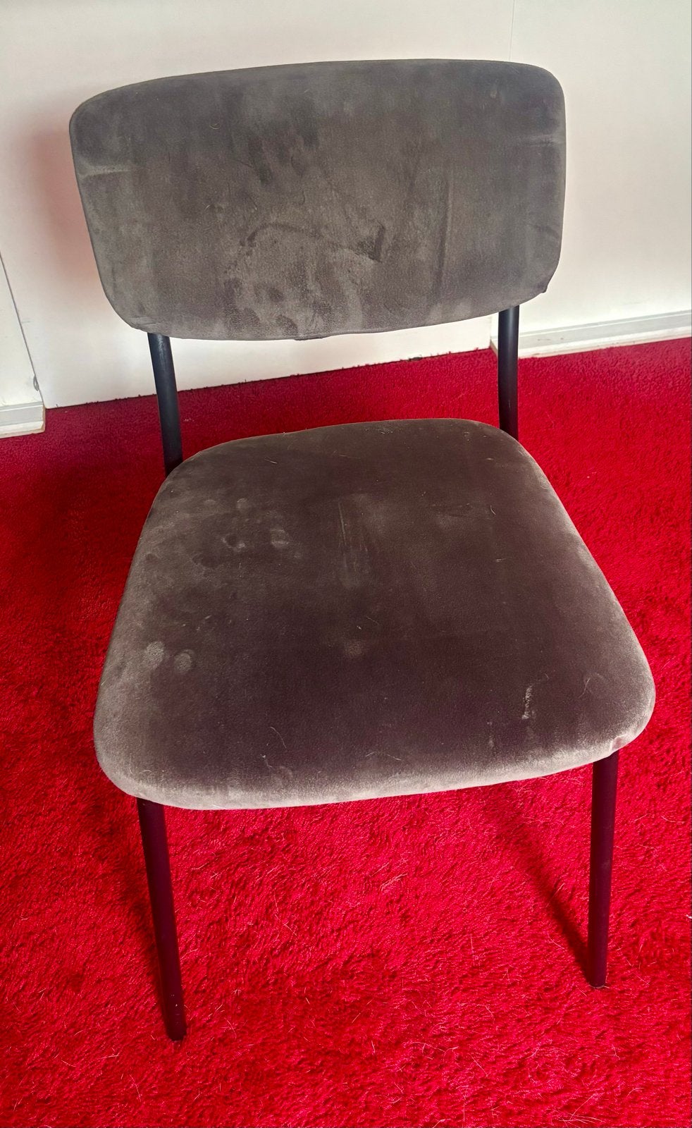 Set van 6 grijze velvet eettafelstoelen, Ophalen, Gebruikt, Vijf, Zes of meer stoelen, Stof