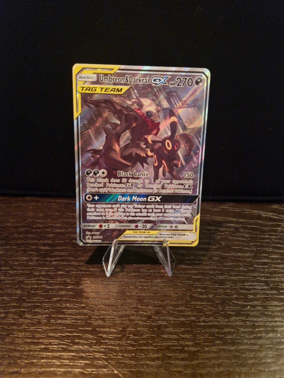 Pokémon Kaart: Umbreon & Darkrai GX TAG TEAM SM241 Promo, Ophalen of Verzenden, Zo goed als nieuw, Losse kaart, Foil