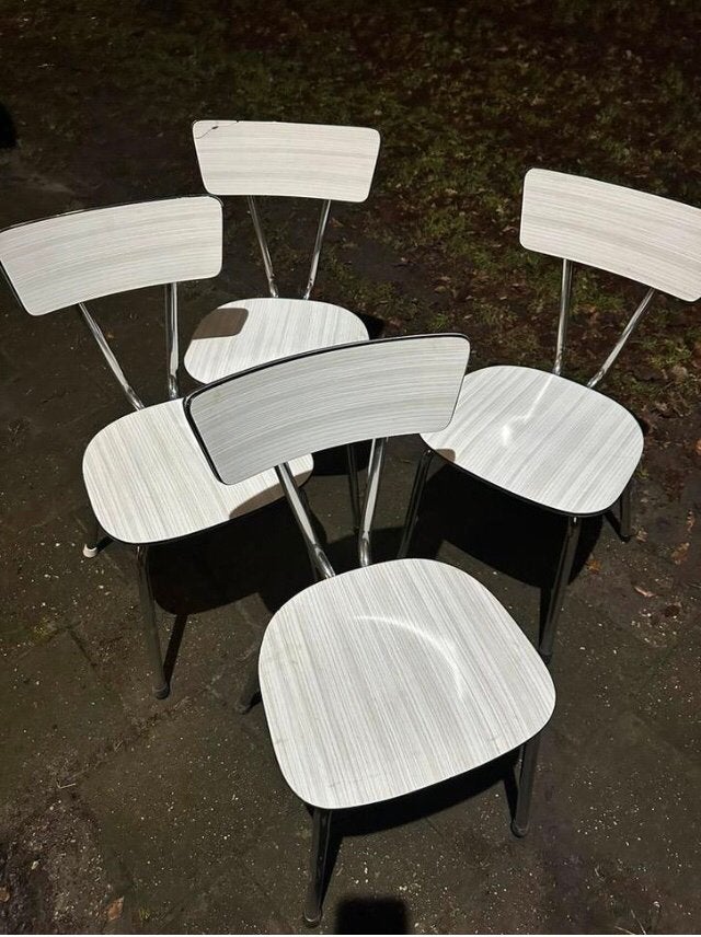 Formica retro stoelen set 4 Vintage, Huis en Inrichting, Ophalen, Gebruikt, Wit, Vier