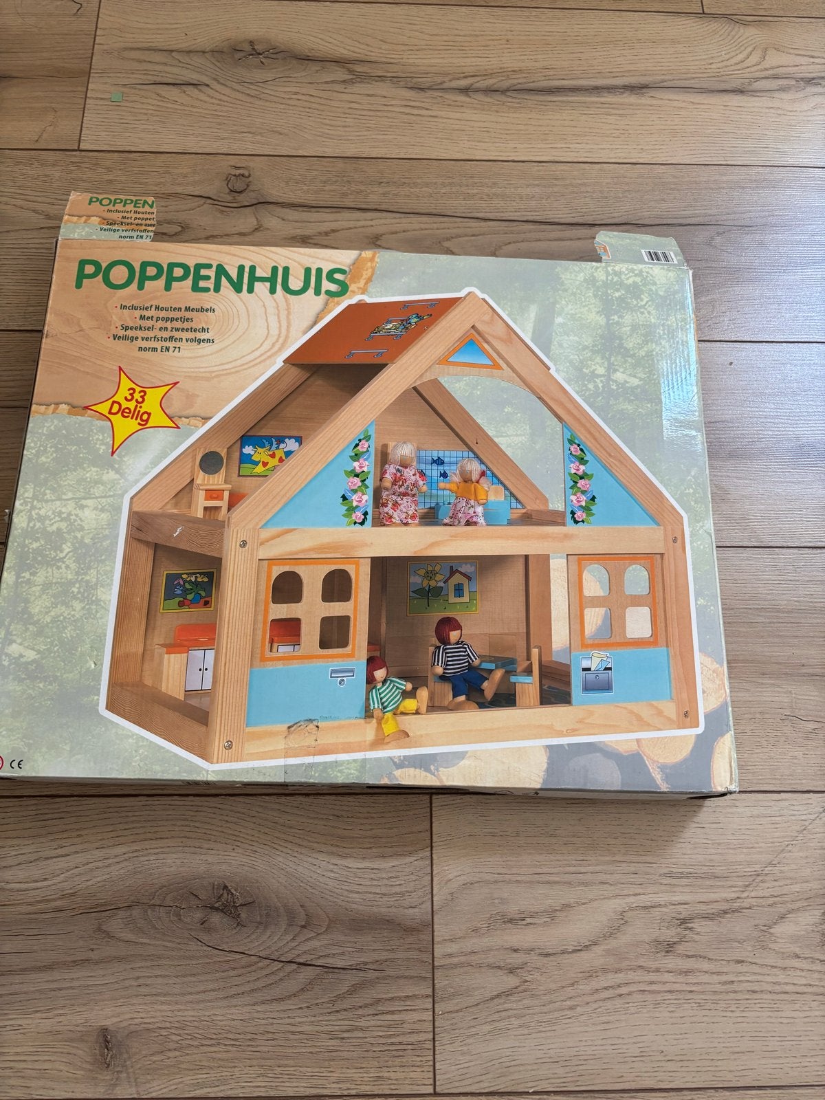 Houten Poppenhuis met Meubels en Poppetjes - 33 Delig, Ophalen of Verzenden, Nieuw, Poppenhuis