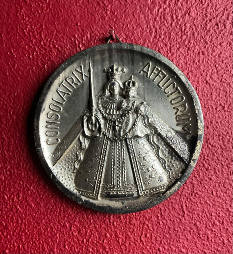 Antieke tinnen/zilverkleurige plaquette❤️ O.L.V van Kevelaer, Ophalen of Verzenden