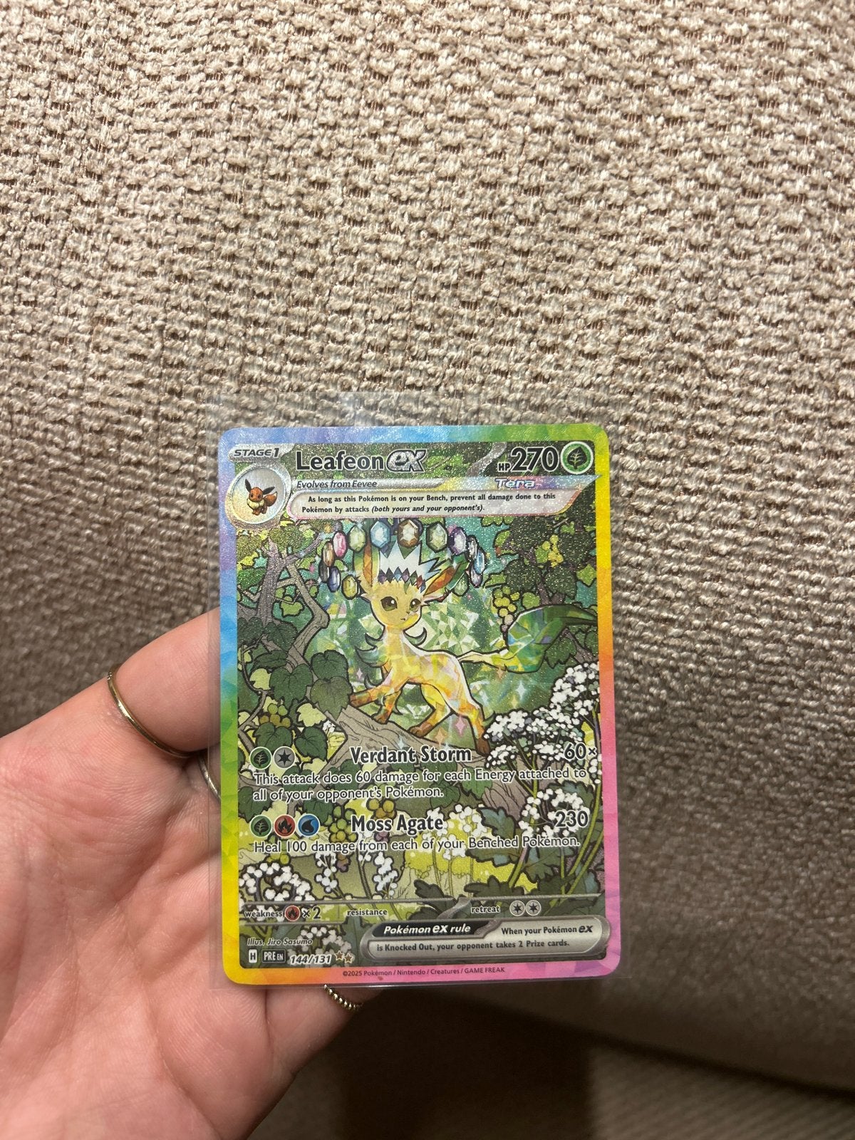 Leafeon EX Prismatic Evolutions 144/131 Pokémon Kaart, Ophalen of Verzenden, Nieuw, Losse kaart, Foil