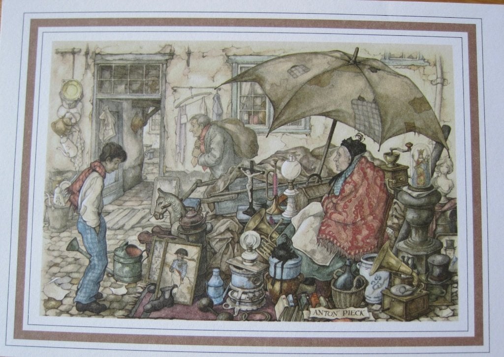 Anton Pieck - kijken naar een rommel en antiek kraam - nieuw, Verzenden, 1980 tot heden, Ongelopen, Overige thema's