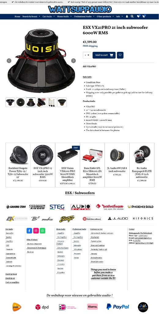 ESX VX21PRO 21 inch subwoofer 6000W RMS, Auto diversen, Autospeakers, Audio Design, Nieuw, Am Breilingsweg 3, 76709 Kronau, Duitsland