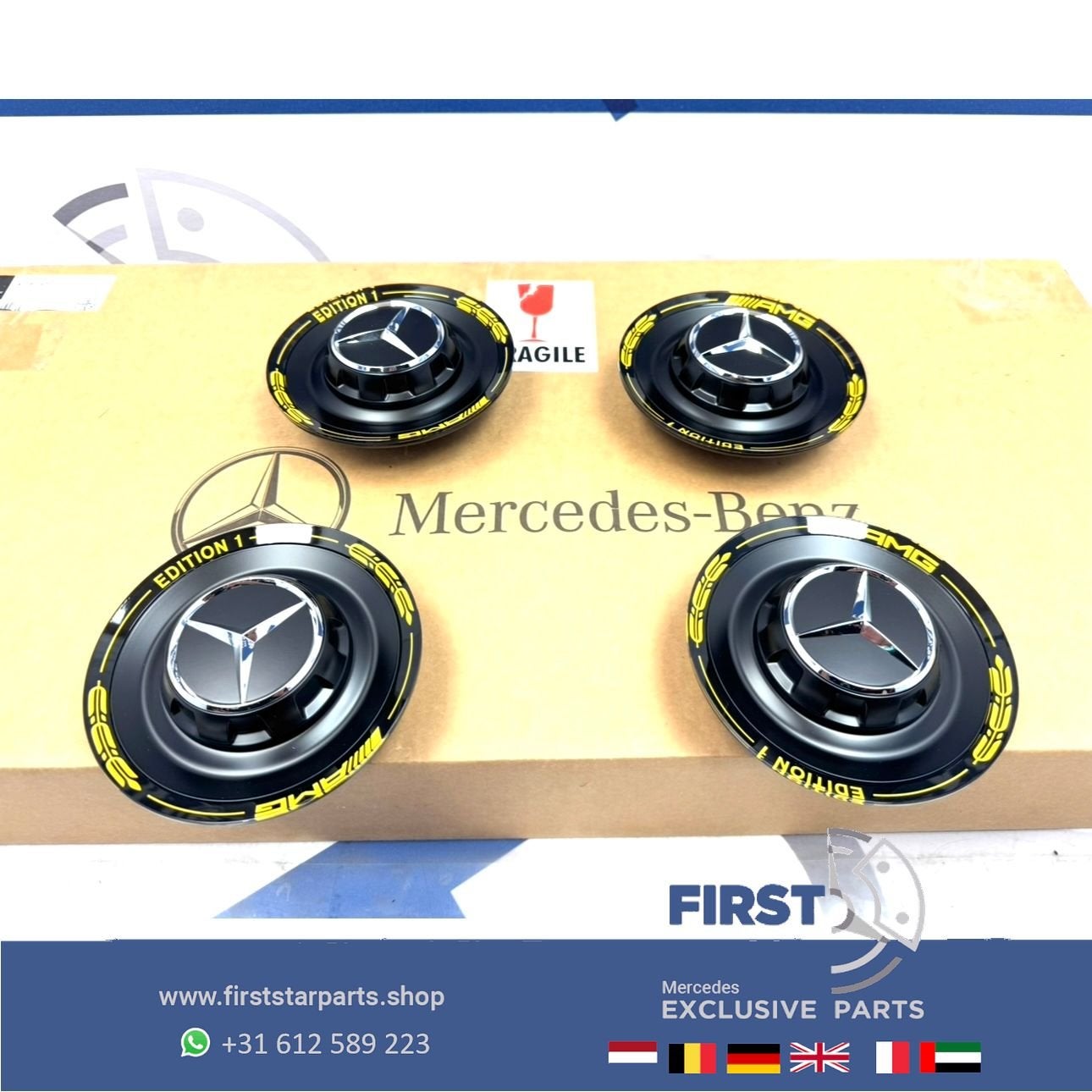 EDITION 1 AMG NAAFKAPPEN SET 4 ZWART GEEL W253 C253 GLC63 GL