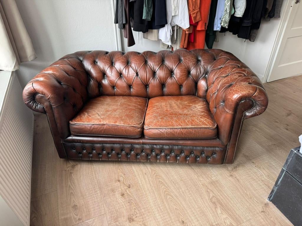 Chesterfield bank, Ophalen, Gebruikt, 150 tot 200 cm, Tweepersoons