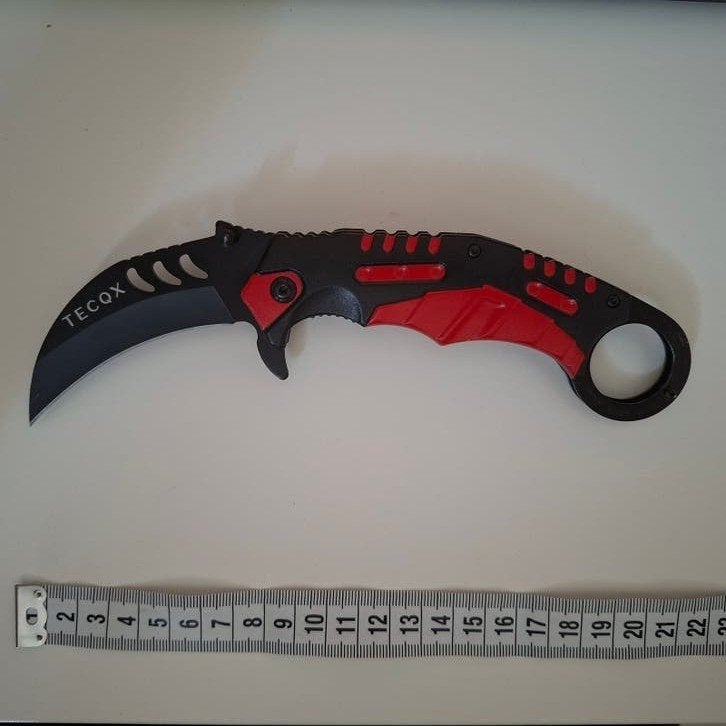 Tecox Karambit Zakmes - Zwart/Rood Opvouwbaar, Ophalen of Verzenden, Zo goed als nieuw