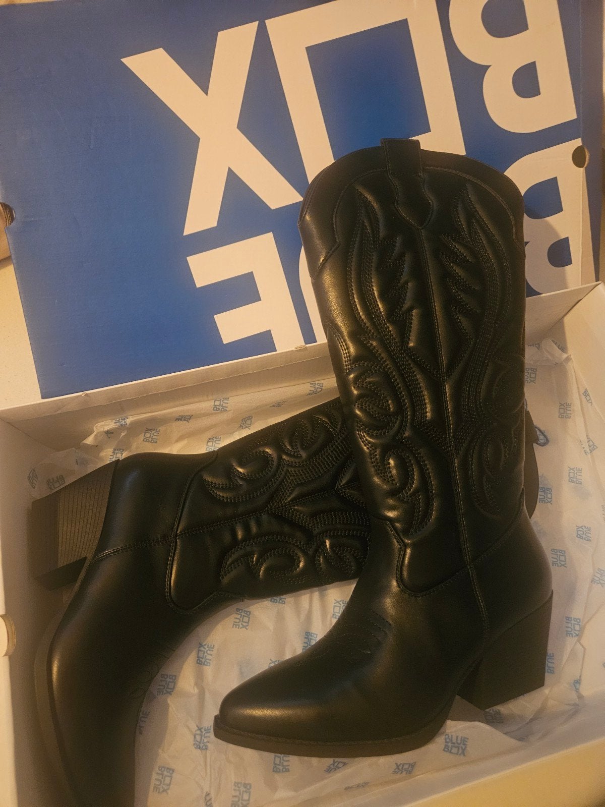 Zwarte cowboylaarzen - Blue Box - Maat 40 (nieuw in doos), Ophalen, Zwart, Nieuw, Hoge laarzen