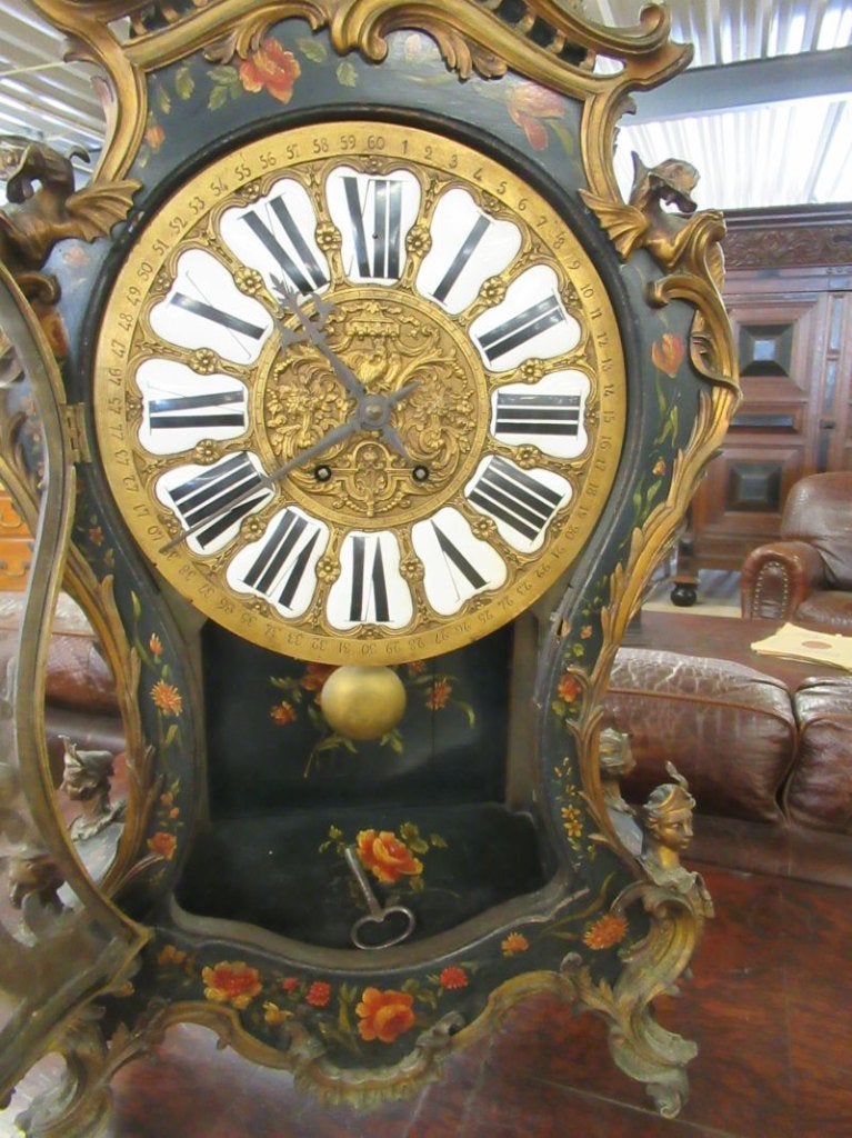 Oer 11839 GROTE antieke 19e eeuwse beschilderde boulle klok, Antiek en Kunst, Antiek | Klokken, Ophalen