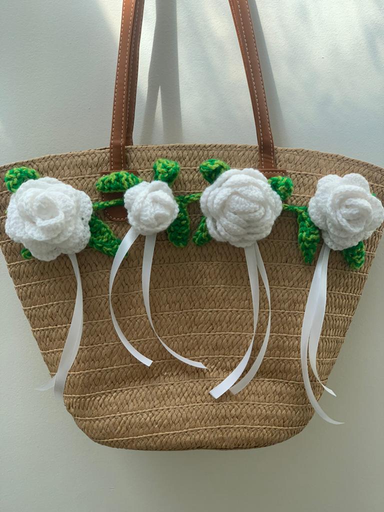 Mand/Tas de White Roses, made By Anne. SALE!, Verzenden, Nieuw, Wit, Overige merken