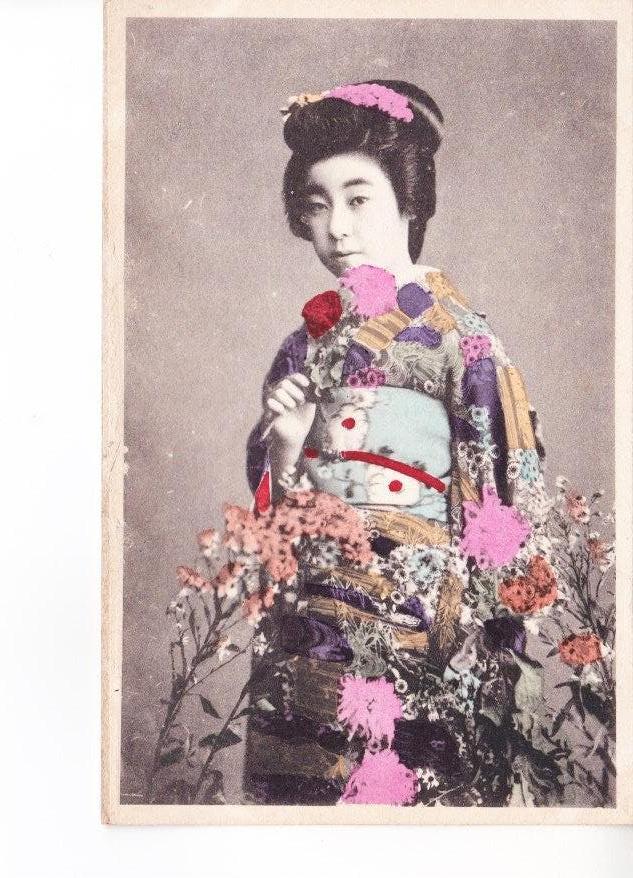 JAPAN,- Geisha met bloemen.  21-05, Ophalen of Verzenden, Voor 1920, Ongelopen, Buiten Europa