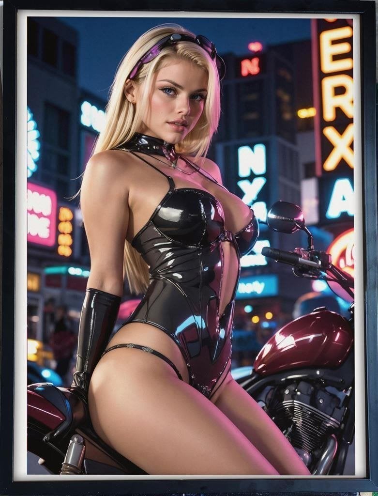[Poster in Frame] Sexy Motor Pin up Neon 80s, Verzenden, Nieuw, Auto's