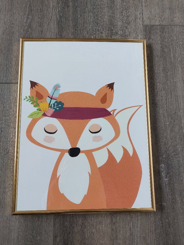 Mooie prent vos kinderkamer in lijst 30 x 40 cm, Ophalen of Verzenden, Zo goed als nieuw, Wanddecoratie