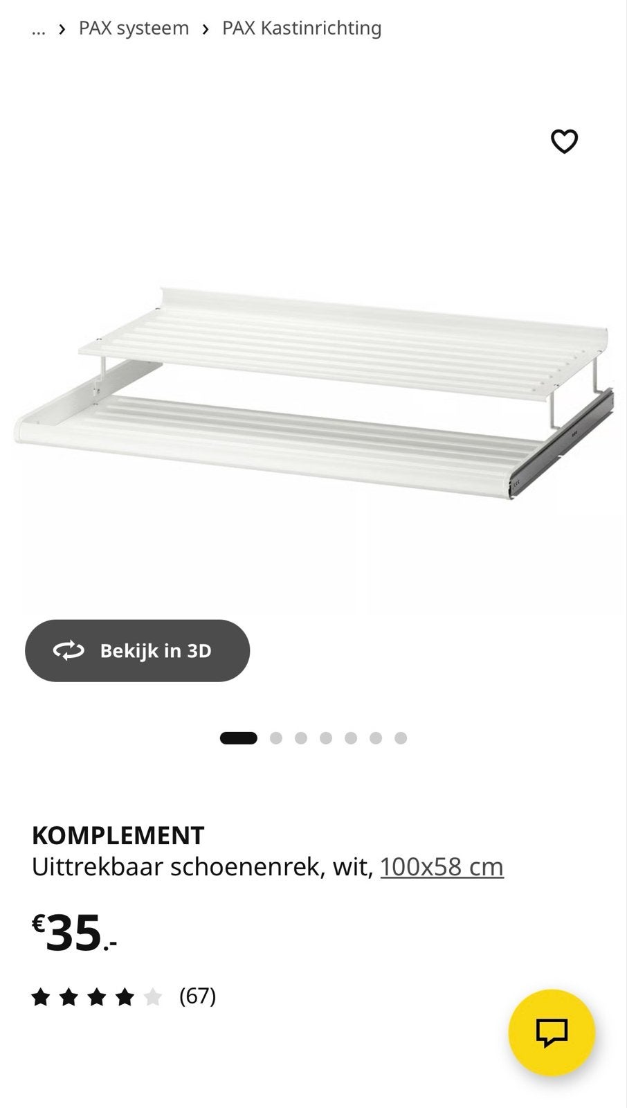 IKEA KOMPLEMENT Uittrekbaar Schoenenrek PAX Kast 100x58 cm, Ophalen, Gebruikt
