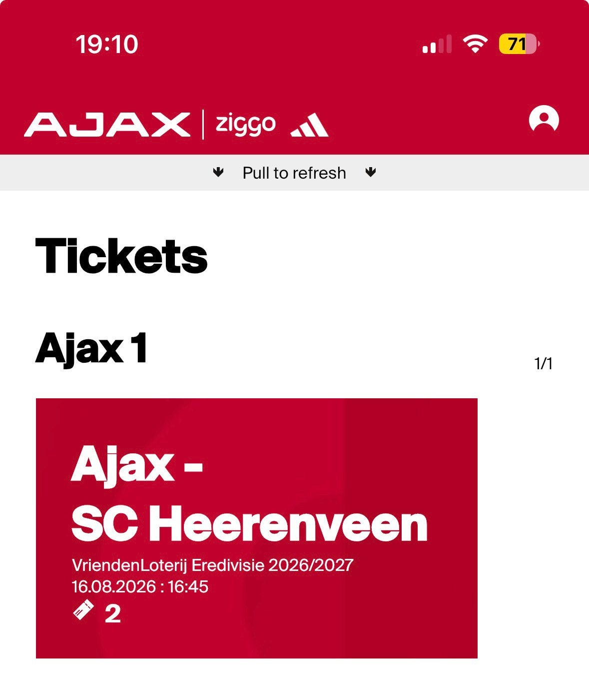 Twee Ajax - Heerenveen kaarten naast elkaar vak 416, Tickets en Kaartjes, Twee personen