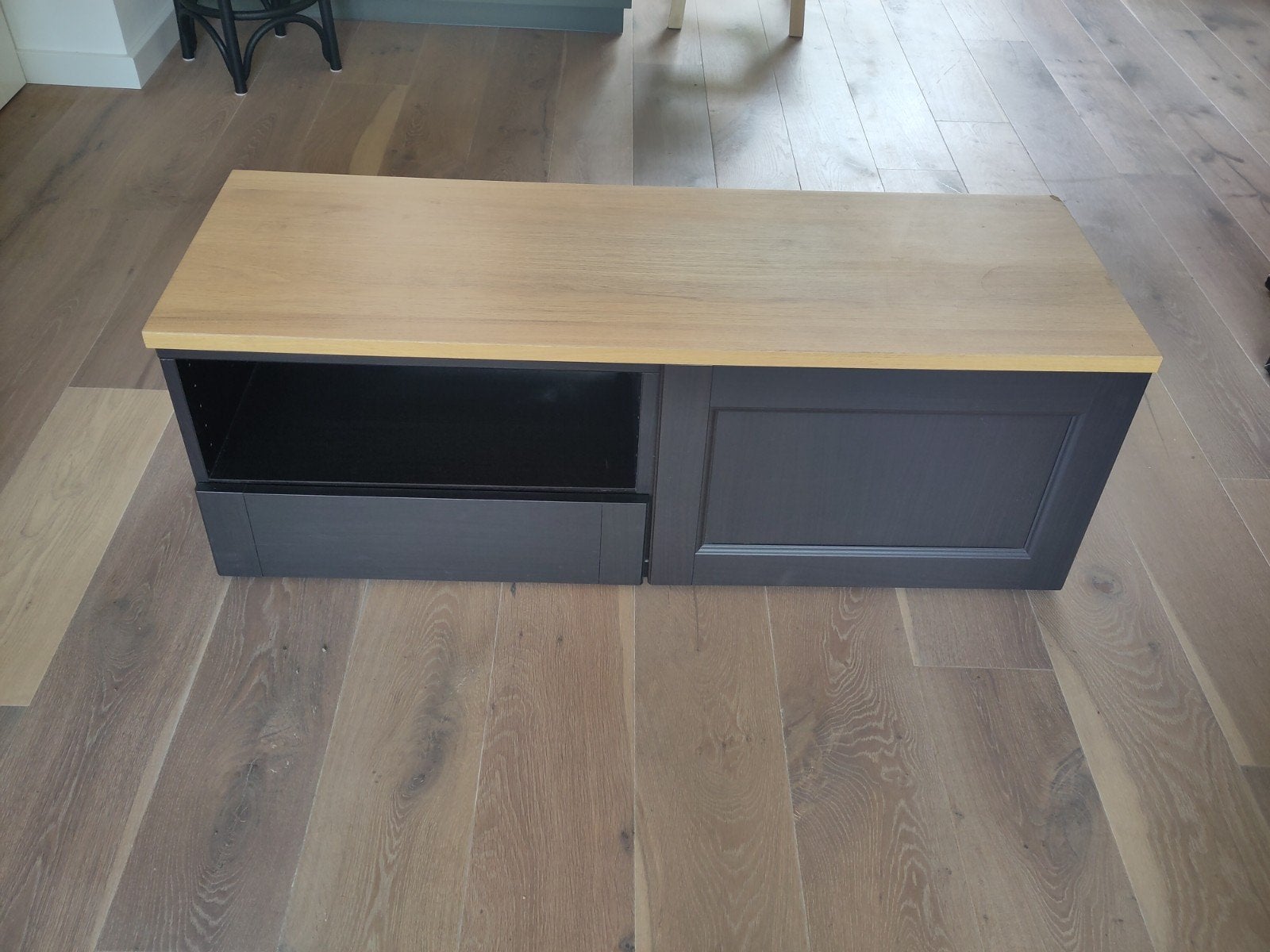 IKEA Besta TV-meubel 120 cm - Zwart/Eiken, Ophalen, Gebruikt, 100 tot 150 cm, Minder dan 100 cm