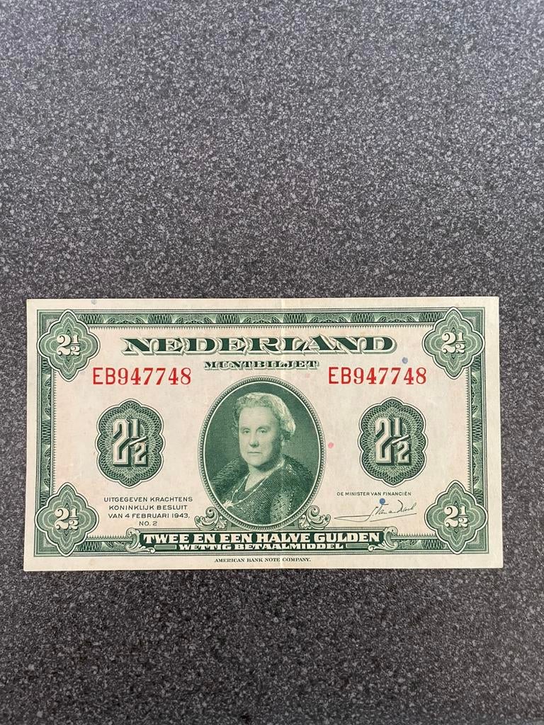 2.5 gulden 1943 prachtig, Postzegels en Munten, Bankbiljetten | Nederland, Ophalen of Verzenden