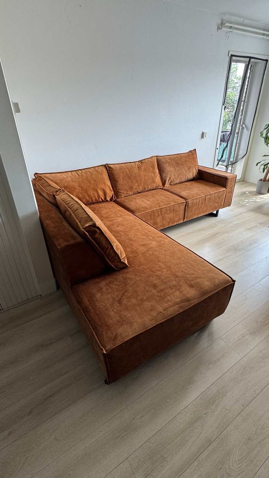 Cognac Bankstel met chaise longue niet rokershuis, Ophalen, 250 tot 300 cm, Hoekbank, 75 tot 100 cm