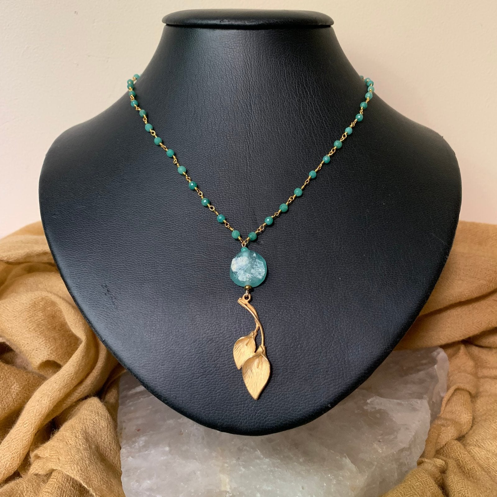 Romeins glas antiek amazoniet beschermt intuïtie magie uniek, Blauw, Magnolia11, Nieuw, Ophalen of Verzenden