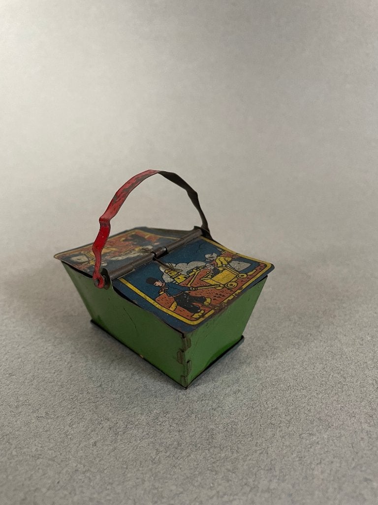 Klein antiek blikken picknickmandje van voor de oorlog, Ophalen of Verzenden
