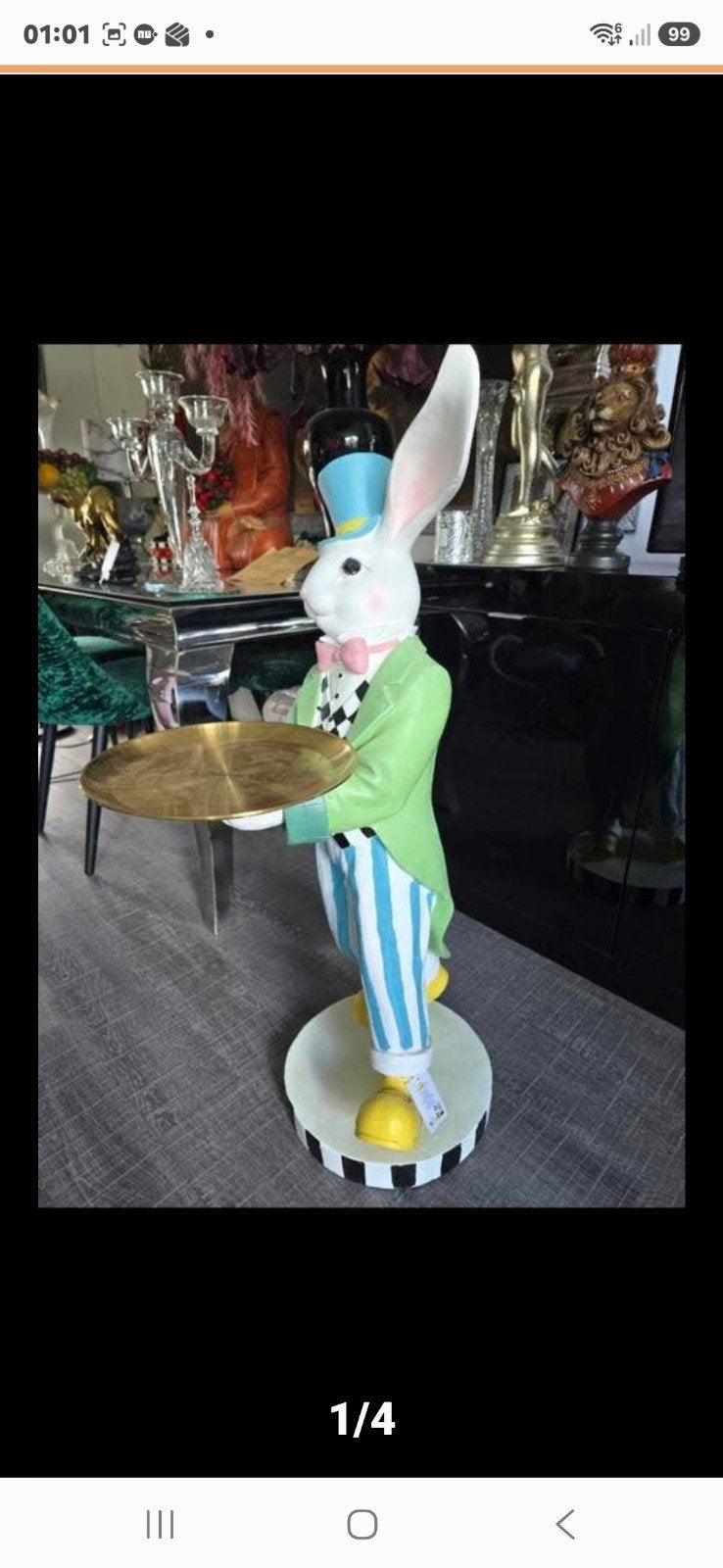 Leuk paasbeeld van een konijn butler met een dienblad., Ophalen, Nieuw, Dier