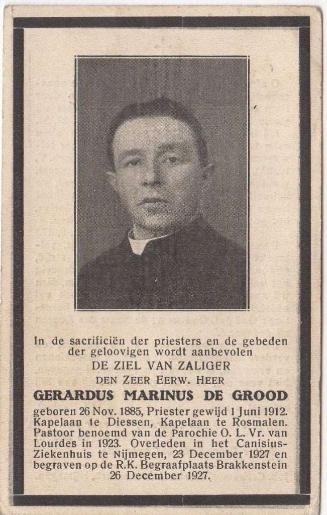 pastoor Gerardus  M. de Grood 1885 Nijmegen + 1927 Nijmegen, Ophalen of Verzenden