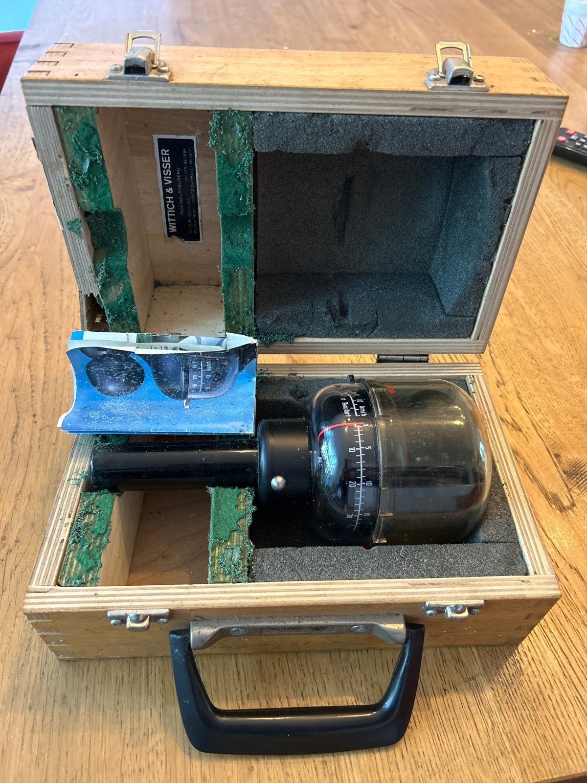 Vintage Anemo Anemometer in houten kist, Ophalen