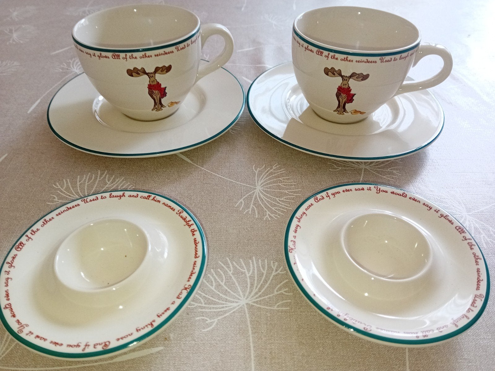 Rudolph the Red-Nosed Reindeer kop en eierdop set, Ophalen of Verzenden, Zo goed als nieuw, Overige stijlen, Kop(pen) en/of Schotel(s)