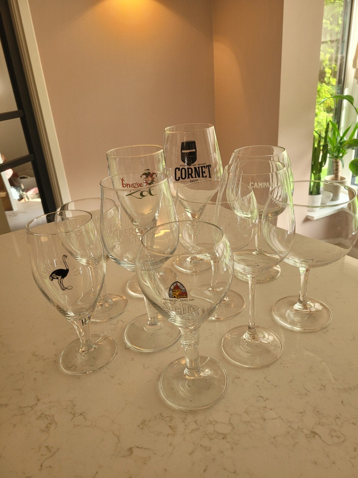 Diverse glazen - Leffe, Cornet, Brugse Zot, Aperol, Campa, Ophalen