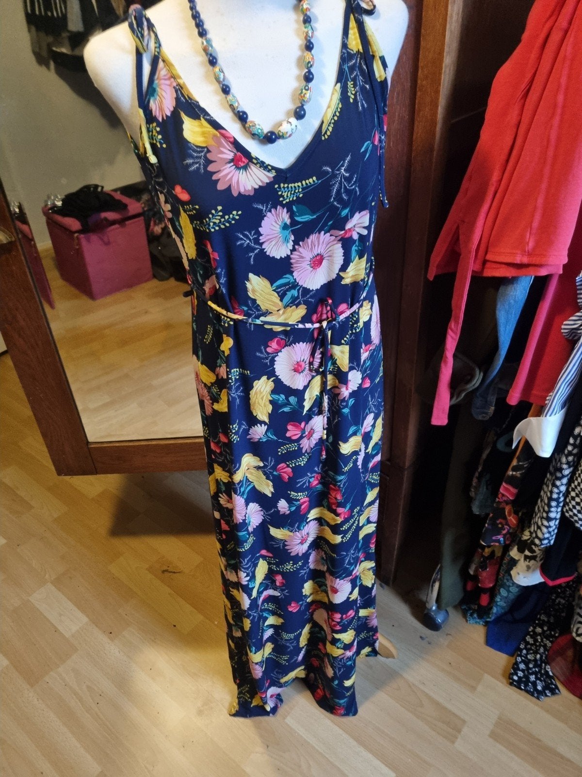 King Louie Maxi Jurk Bloemenprint Maat L, Blauw, Maat 42/44 (L), Ophalen of Verzenden, Zo goed als nieuw