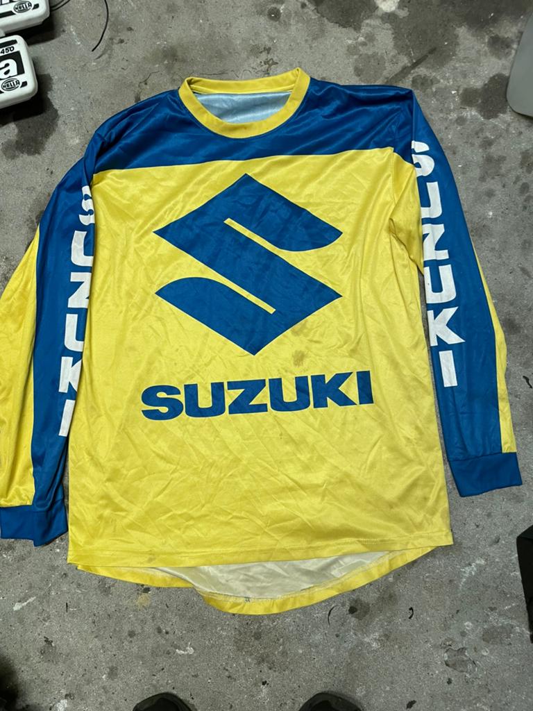 Suzuki vintage cross enduro shirt jersey XL geel blauw, Blauw, Maat 56/58 (XL), Ophalen of Verzenden, Voetbal