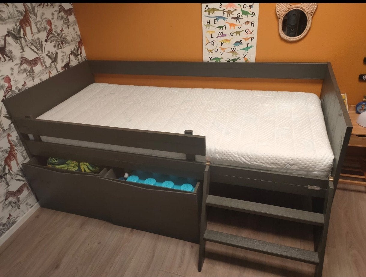 Coming halfhoogslaper met lades en matras, Ophalen, 85 tot 100 cm, Hoogslaper of Stapelbed, Gebruikt