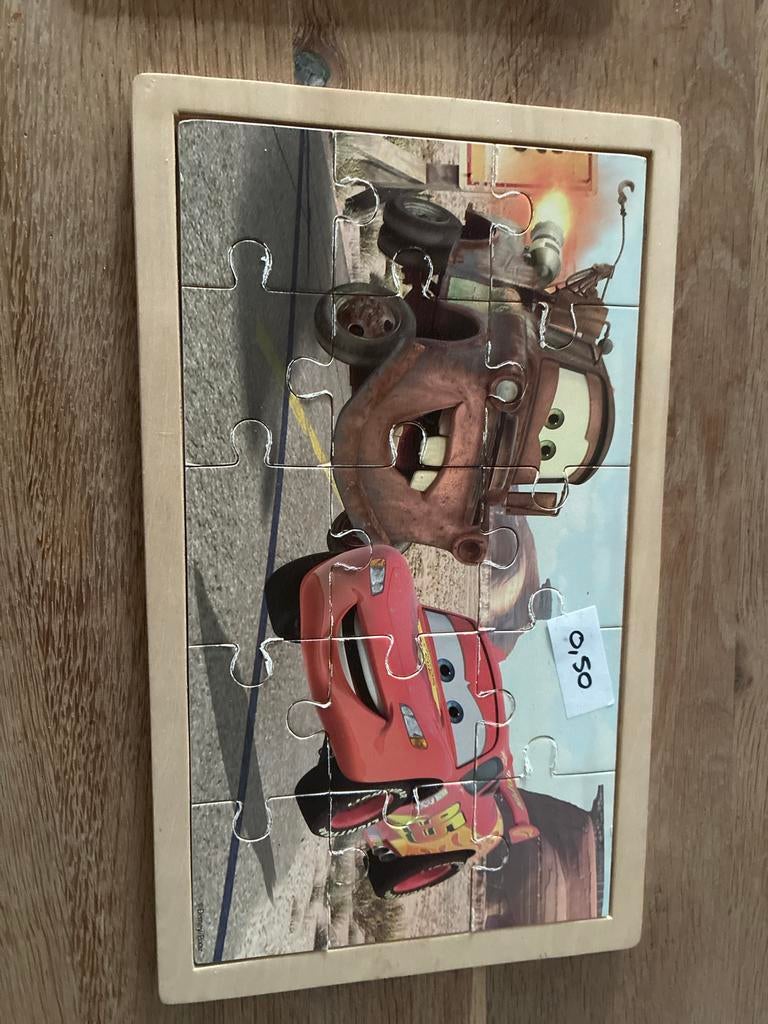 Disney Cars houten puzzel Bliksem McQueen Takel, Ophalen, 2 tot 4 jaar, Gebruikt, 10 tot 50 stukjes