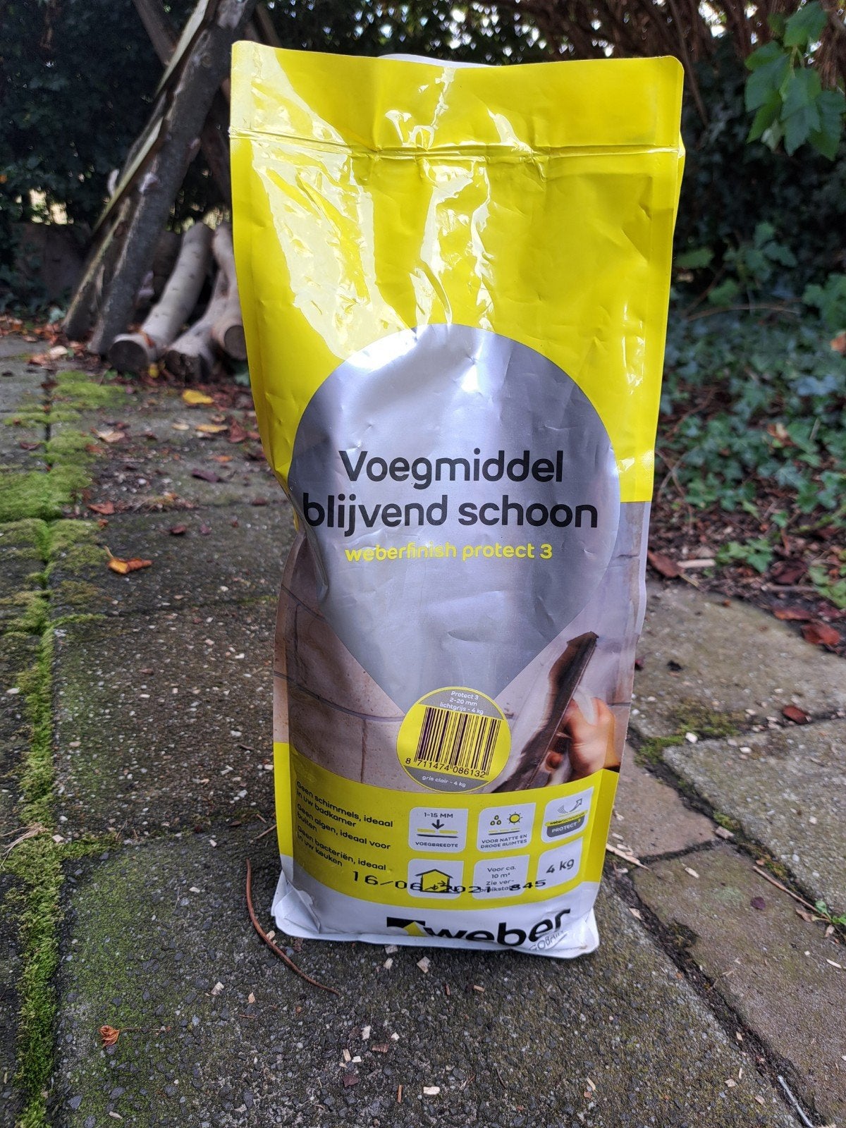 Nieuwe zak Weber voegmiddel blijvend schoon, grijs 4 kg, Ophalen
