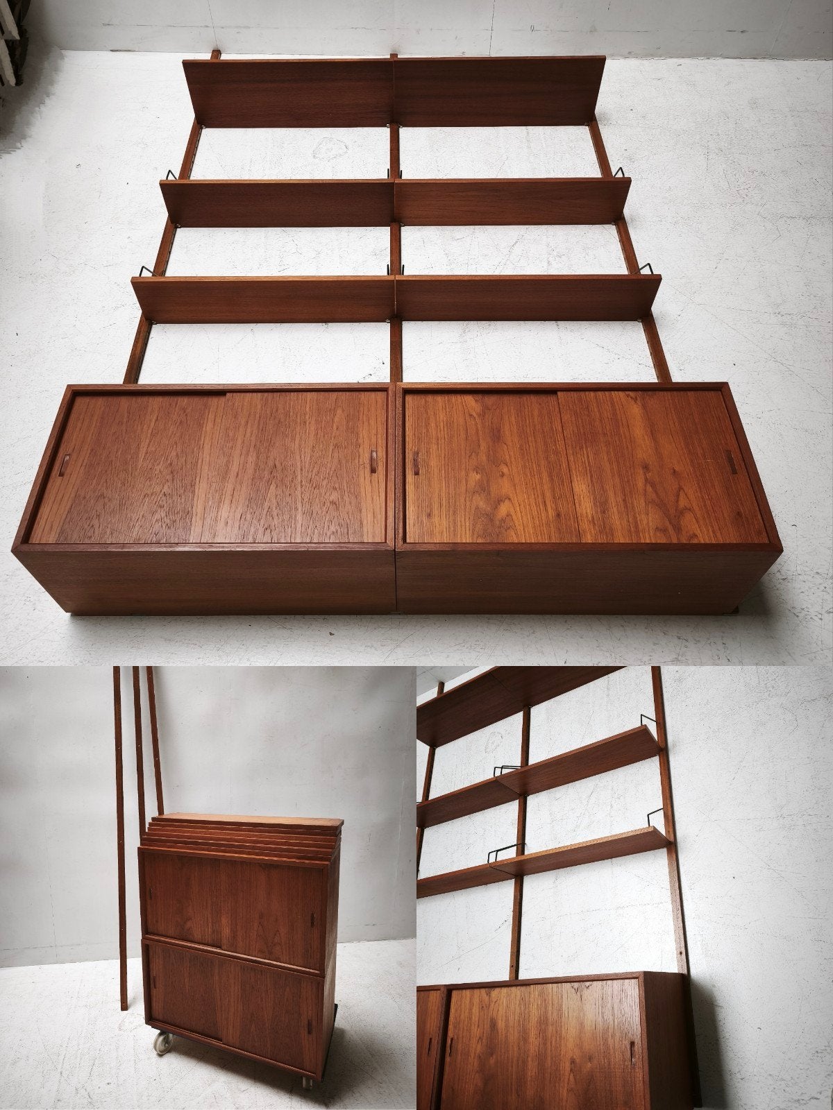 Deens vintage jaren 60 teak Poul Cadovius wandsysteem, Ophalen, 200 cm of meer, 150 tot 200 cm, Teakhout