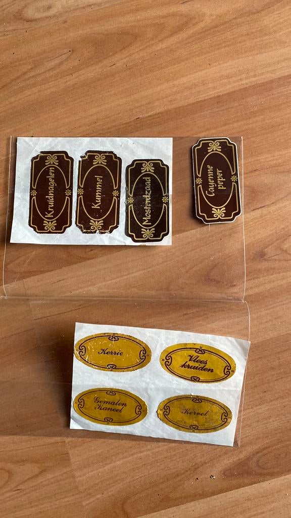 Vintage etiketten uit jaren ‘80 voor kruidenpotjes, Ophalen of Verzenden