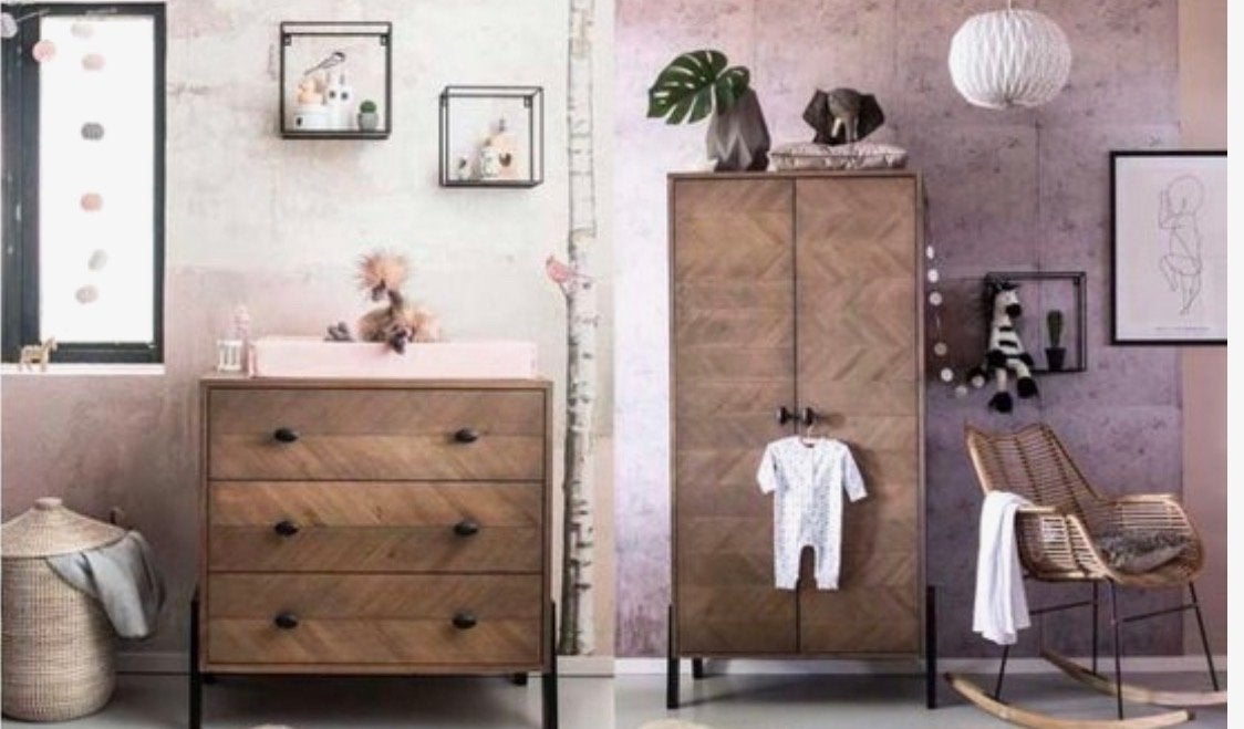 Coming Kids Harper Commode & Kledingkast - Visgraatmotief, Ophalen, Gebruikt, Kast, 50 tot 70 cm