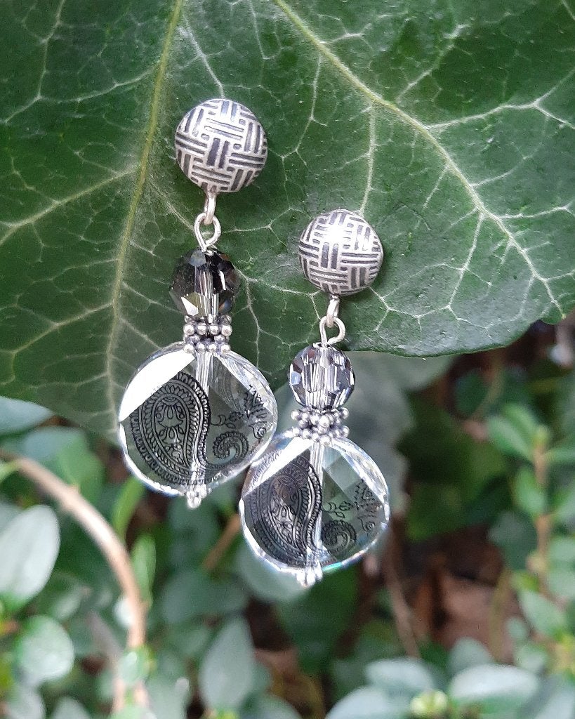 Oorbellen Paisley swarovski kristal steker zilver, Sieraden, Tassen en Uiterlijk, Zwart, Nieuw, Knopjes of Stekers, Zilver