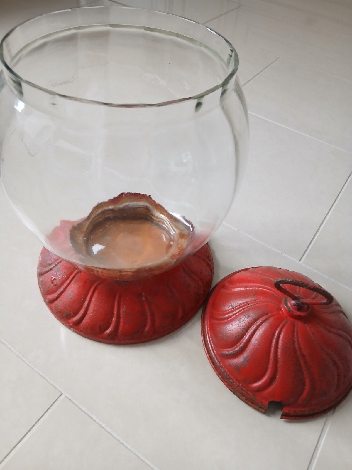 originele  snoep pot.originele kleur, Ophalen of Verzenden, Metaal, Met deksel, Gebruikt