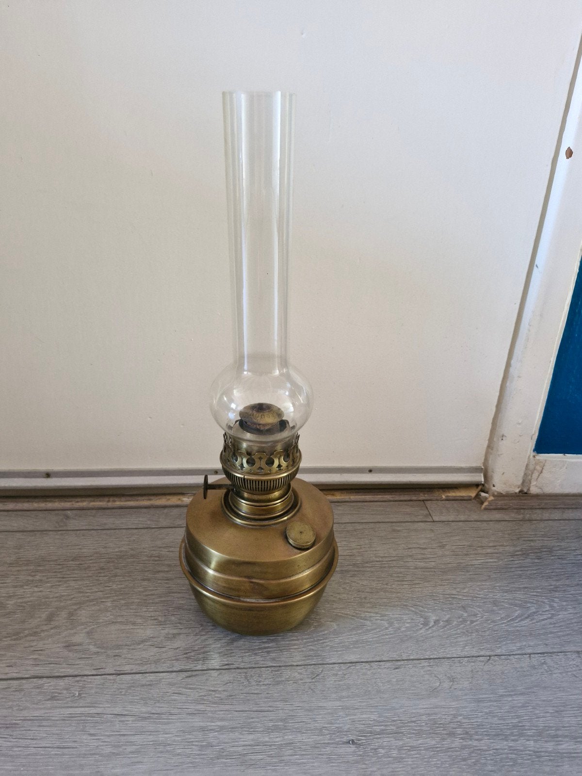 Antieke koperen olielamp met lont - met deukje, Ophalen of Verzenden