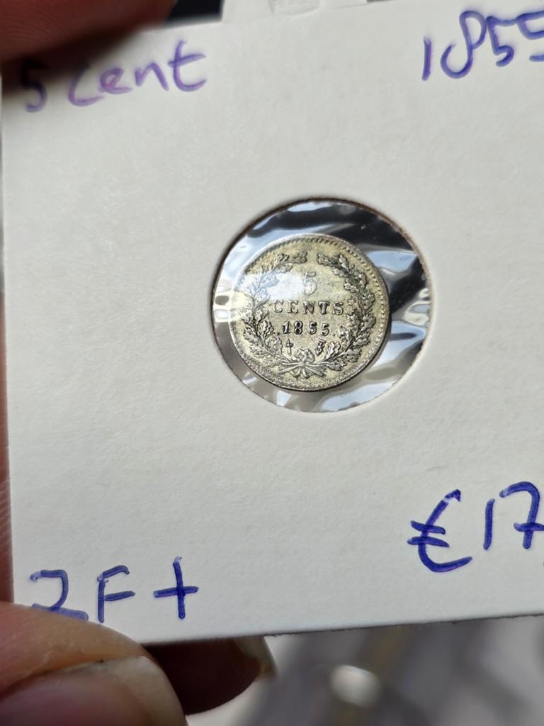 5 cent 1855 Nederland, Koning Willem III, Verzenden, Zilver, Losse munt