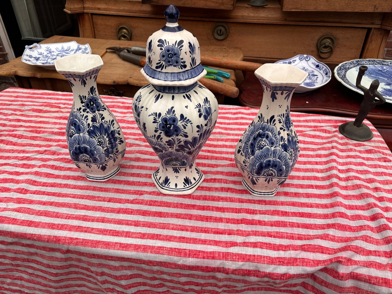 Prachtig Delfts Blauw vazen set - Mooi oud, Ophalen of Verzenden