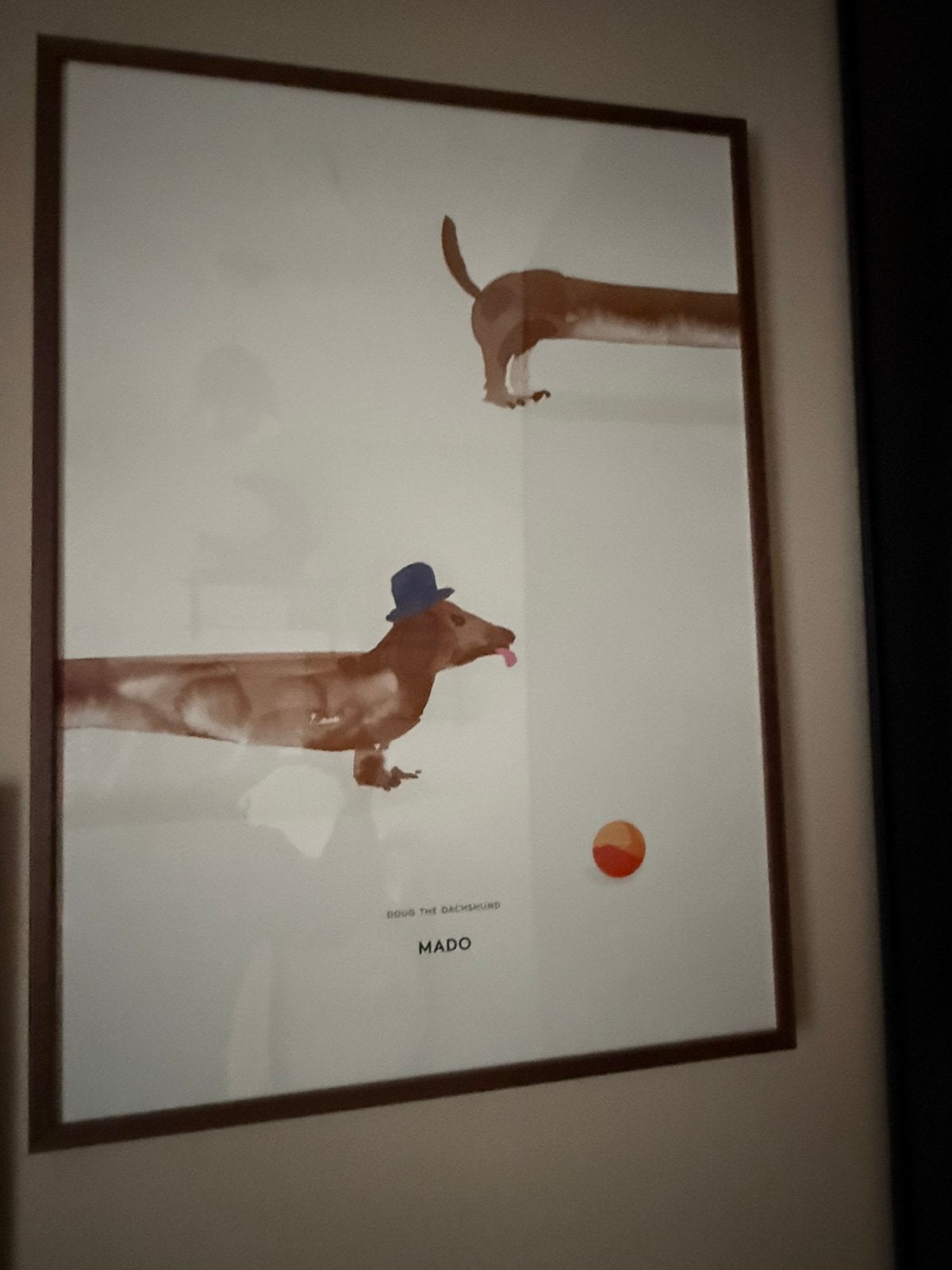 MADO Doug the Dachshund poster 50x70 cm Incl lijst, Ophalen of Verzenden, Zo goed als nieuw