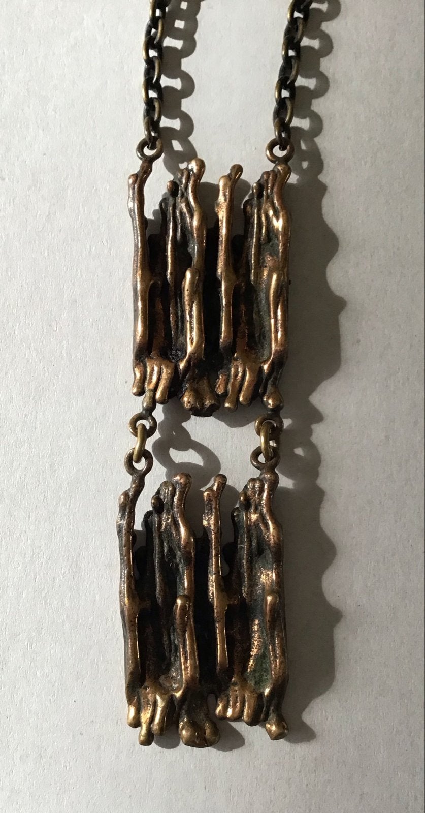 Vintage Bronzen Hanger Ketting - Brutalist Stijl - FINLAND, Bruin, Ophalen of Verzenden, Zo goed als nieuw, Overige materialen