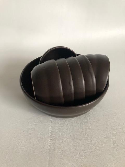 Retro bruine snack schalen set compleet 7-delig jaren 70, Verzamelen, Retro, Ophalen, Huis en Inrichting